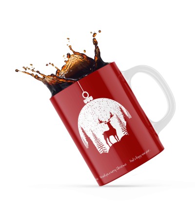 Κεραμική κούπα 330ml δώρο για τα Χριστούγεννα Merry Christmas & Happy New Year Red