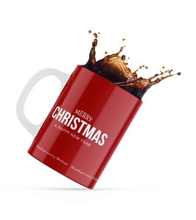 Κεραμική κούπα 330ml δώρο για τα Χριστούγεννα Merry Christmas & Happy New Year Red