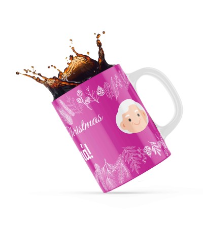 Κεραμική κούπα 330ml δώρο για τον Παππού & την Γιαγιά Merry Christmas Best Grandma Pink