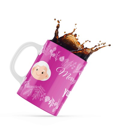 Κεραμική κούπα 330ml δώρο για τον Παππού & την Γιαγιά Merry Christmas Best Grandma Pink