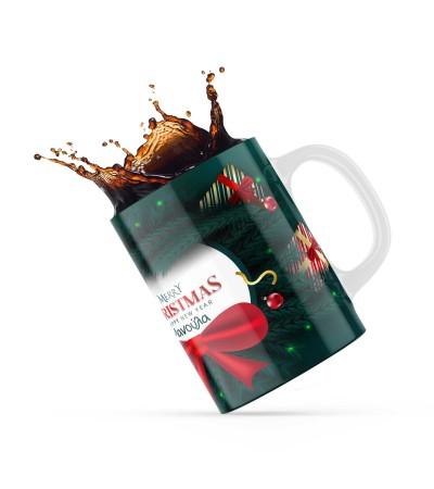 Κεραμική κούπα 330ml δώρο για την Πρωτοχρονιά Merry Christmas Happy New Year Green