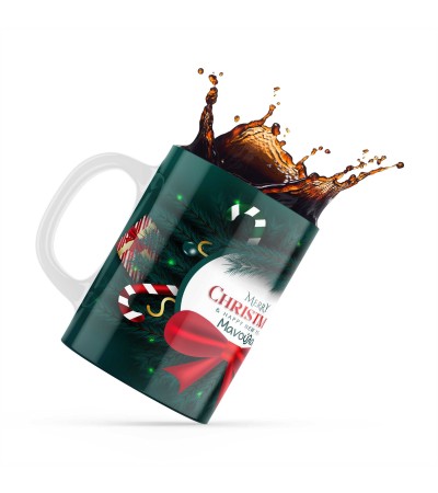 Κεραμική κούπα 330ml δώρο για την Πρωτοχρονιά Merry Christmas Happy New Year Green