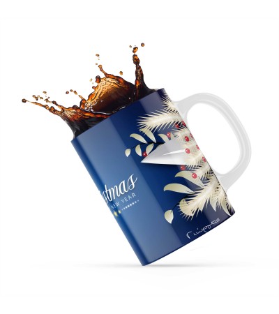 Κεραμική κούπα 330ml δώρο για τα Χριστούγεννα Blue Flowers