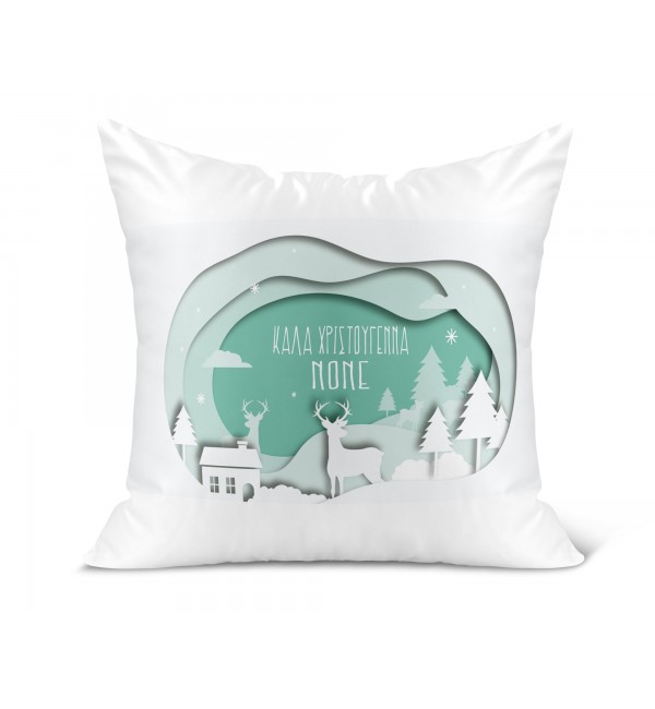 Λινό Μαξιλάρι 40Χ40cm Merry Christmas Χρόνια πολλά Νονέ