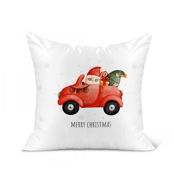 Λινό Μαξιλάρι 40Χ40cm Merry Christmas Car Santa