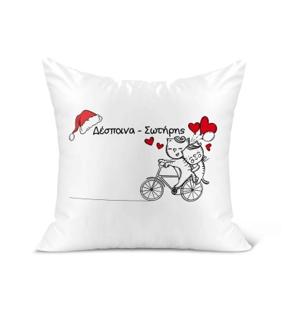 Λινό Μαξιλάρι 40Χ40cm Για Ερωτευμένους Merry Christmas Love Cat