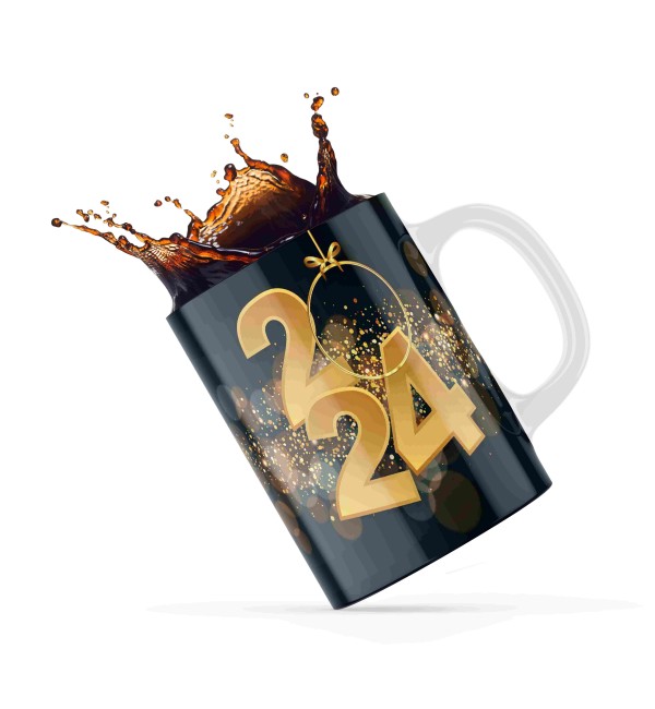Κεραμική κούπα 330ml δώρο για την Πρωτοχρονιά Happy New Year Με Αρχικό γράμμα
