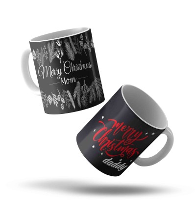 Χριστουγιενιάτικο Σέτ κεραμικές Κούπες 330ml Merry Christmas για τον Μπαμπά & την Μαμά