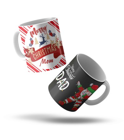 Χριστουγιενιάτικο Σέτ κεραμικές Κούπες 330ml Merry Christmas Mom & Dad