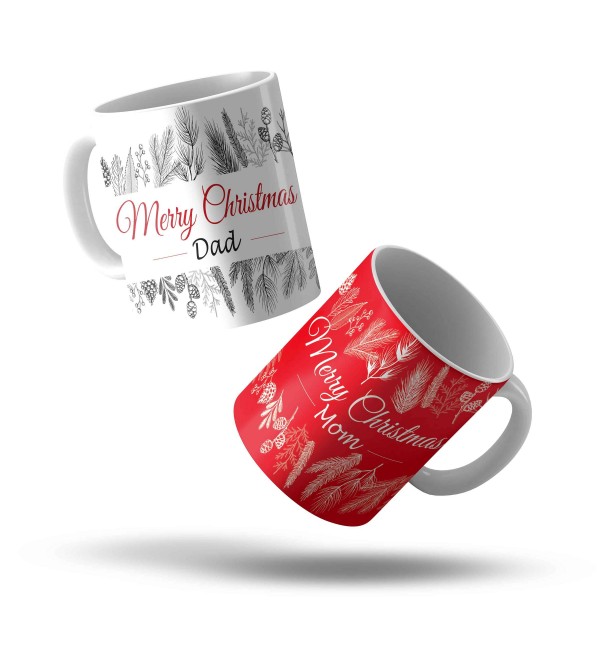 Χριστουγιενιάτικο Σέτ κεραμικές Κούπες 330ml Merry Christmas Natural Mom &  Dad