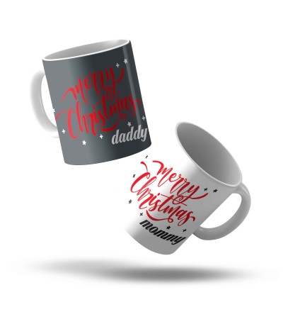 Χριστουγιενιάτικο Σέτ κεραμικές κούπες 330ml Merry Christmas Daddy & Mommy