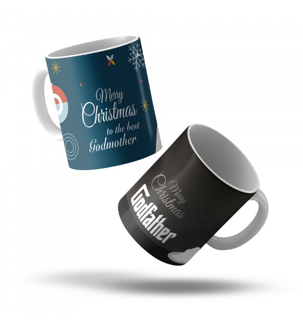 Χριστουγιενιάτικο Σέτ κεραμικές κούπες 330ml Merry Christmas Godfather & Godmother